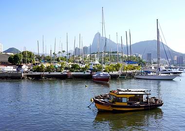 Marina with Sailboats and Sugarloaf Mountain in Rio