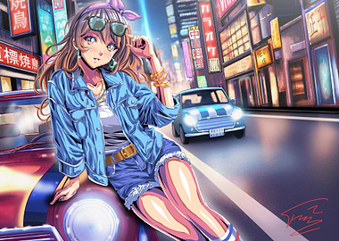 Anime Girl in Cityscape