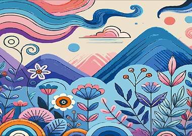 Floral Mountain Landscape