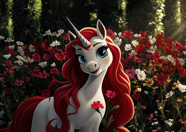 Smiling Unicorn in Flower Field