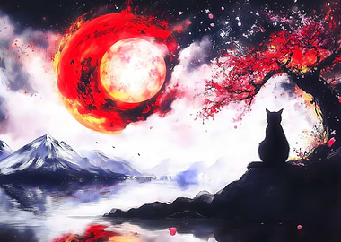 Black Cat Under Red Moon