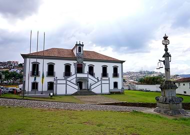 Colonial Building with Stone Column in Mariana, Brazil