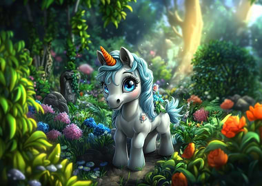 Cute Unicorn in a Forest