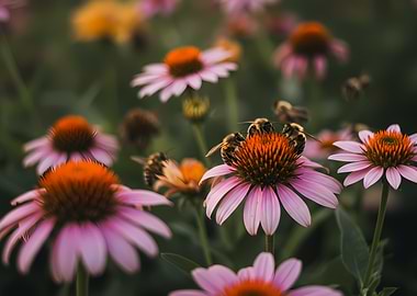 Bees on Pink Flowers