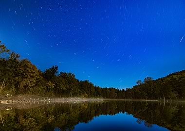 Star Trails Over Lake