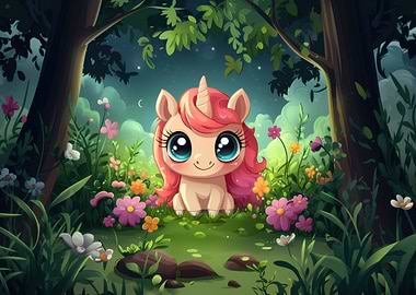 Cute Unicorn in Forest