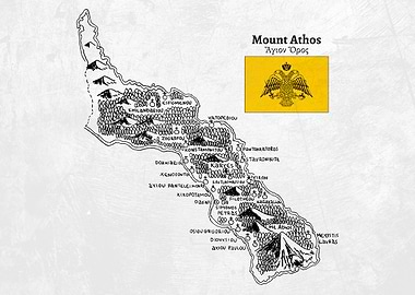 Handdrawn map of Mount Athos
