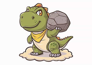 Cute Dinosaur Holding Rock