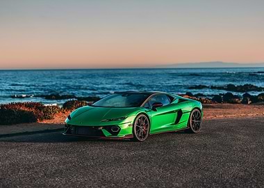 Green Lamborghini by the Sea