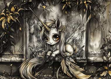 Golden Unicorn Illustration