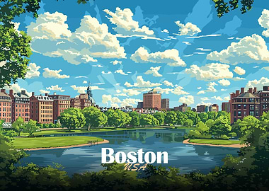 Boston Skyline with Pond