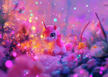 Pink Unicorn in Enchanted Forest