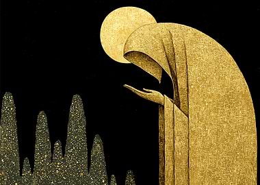 Golden Figure Under Moon