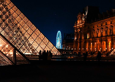 Paris Night View with Louvres