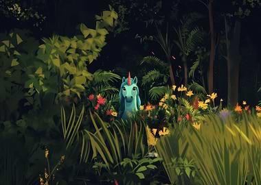 Blue Unicorn in Forest