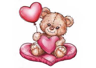 Teddy Bear with Heart Balloons