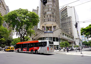 Trolley Bus in City Street of Sao Paulo, Brazil