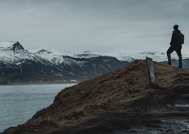 Lone Figure on a Mountainside