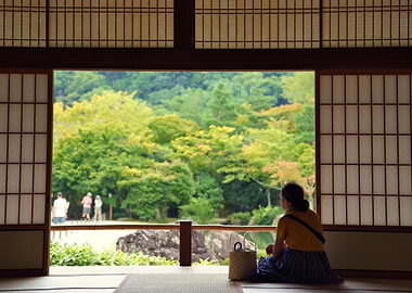 Woman Gazing at Japanese Garden