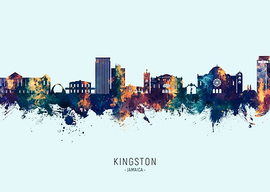 Kingston Jamaica Skyline Watercolor