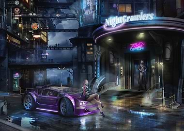 Cyberpunk Woman and Sports Car