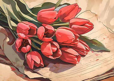 Red Tulips on Paper