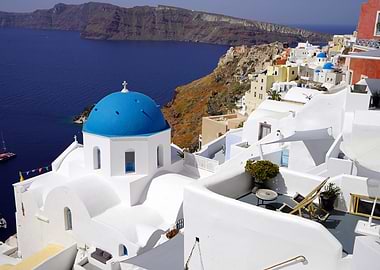 Santorini Church and Sea View