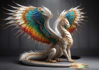 Artemis, the White Dragon with Rainbow Wings