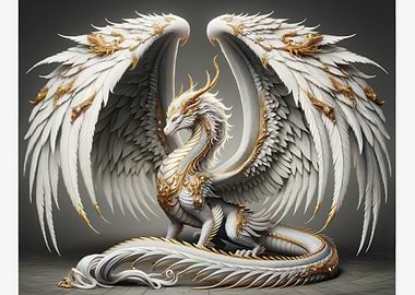 Michael, White Dragon with Angels Wings and Gold Trim