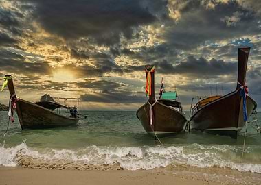 Thai Longtail Boats at Sunset