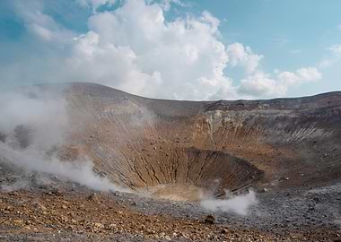 Volcanic Crater with Steam