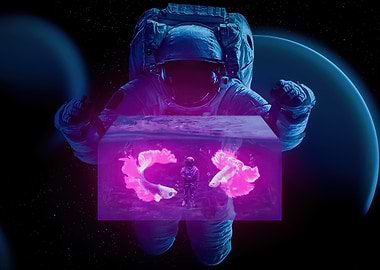 Astronaut Holding Fish Tank