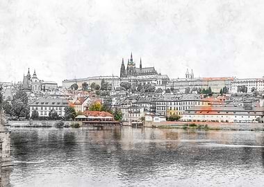 Prague Cityscape with River