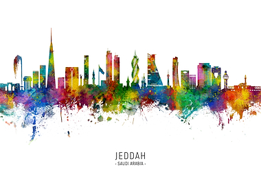 Jeddah Skyline Watercolor