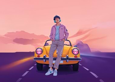 Man Leaning on Vintage Car