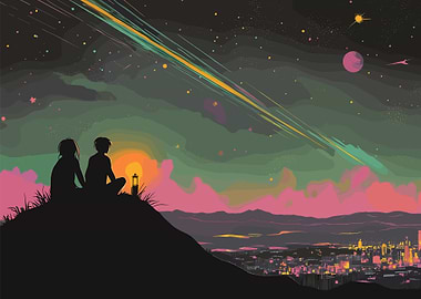 Silhouettes Under a Starry Sky