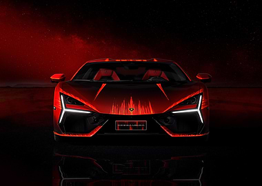 Red Sports Car with Flame Design