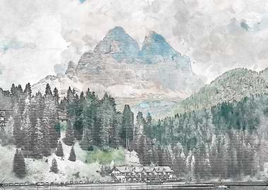 Mountain Watercolor Landscape