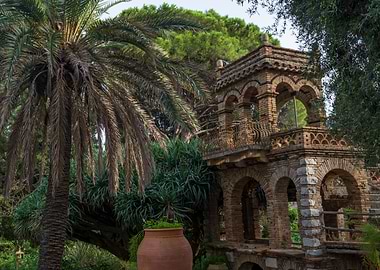 Brick Tower in Lush Garden