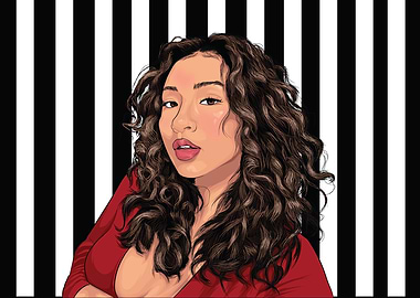 Woman in Red with Curly Hair