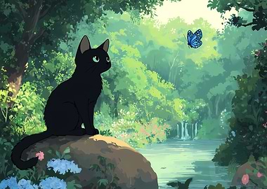Black Cat in Forest