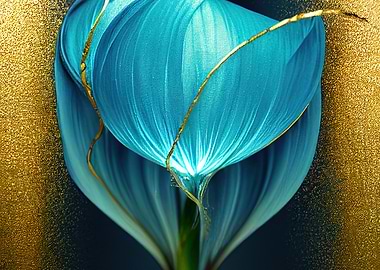 Blue Flower with Gold