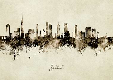 Jeddah Skyline Watercolor