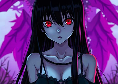 Anime Girl with Red Eyes and Dark Hairs