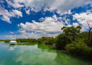 Boat in Tropical Lagoon, Atlantic Ocean
