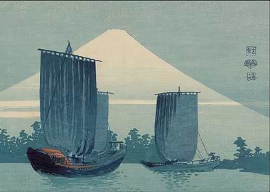 Mount Fuji and Sailing Ships