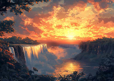 Waterfall Sunset