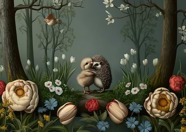 Hedgehog and Chick in Spring