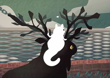 White Cat on Black Creature