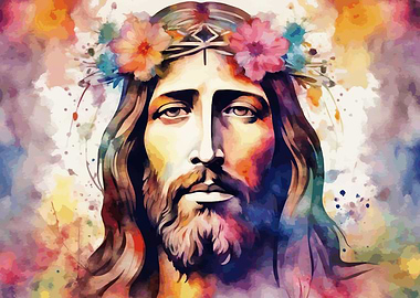 Jesus Christ Watercolor Flowers
